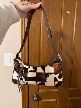 Coach Patchwork Calf Hair Shoulder Bag in Brown, Black & White